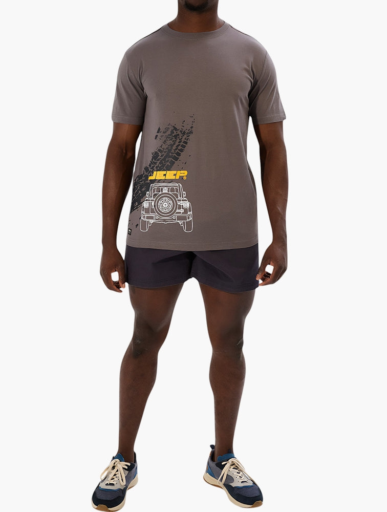Jeep Mens Fashion Graphic Basic T-Shirt In Charcoal