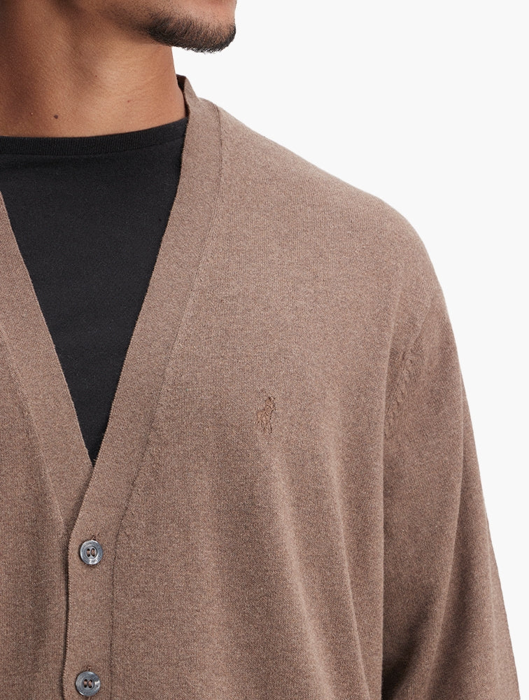 Polo Mens Plain Cardigan In Chocolate