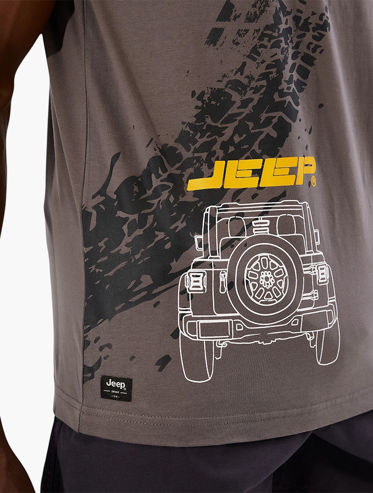 Jeep Mens Fashion Graphic Basic T-Shirt In Charcoal