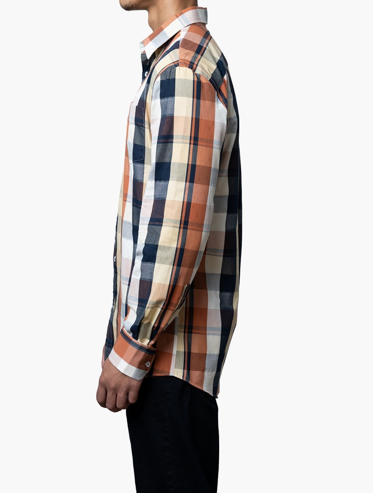 Polo Mens Easy Care Bold Orange Check Ls Shirt