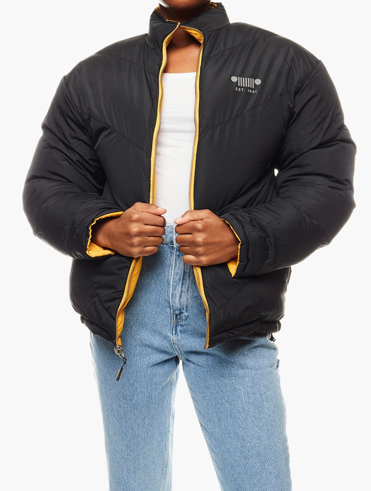 Jeep Womens Reversible Puffer Jacket In Yellow