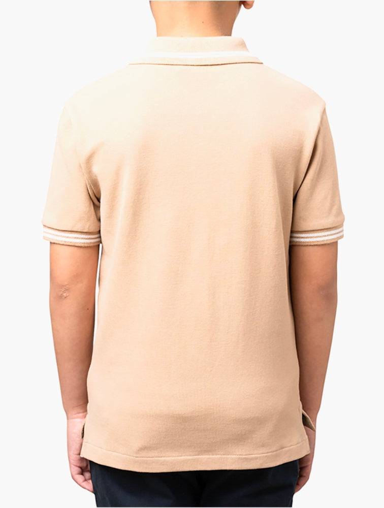 Polo Boys Owen Jacquard Short Sleeve Golfer In Taupe