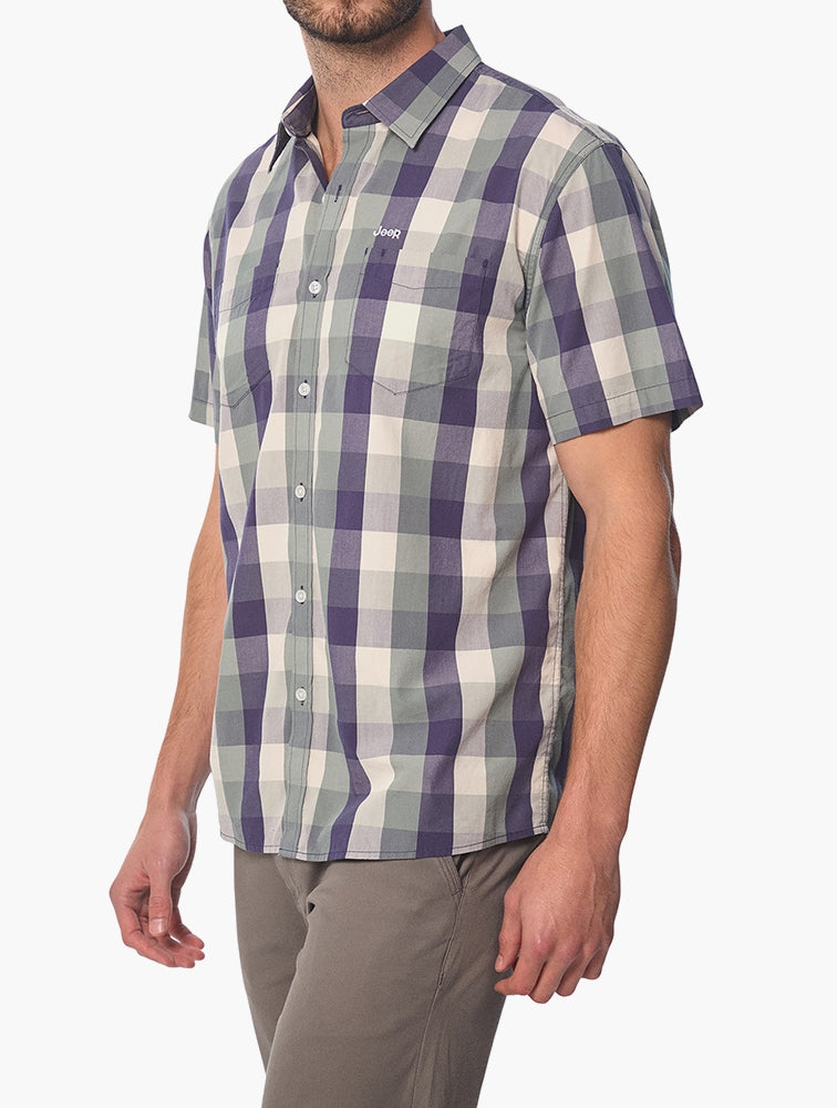 Jeep Mens Yarn Dye Ss Check Shirt Green