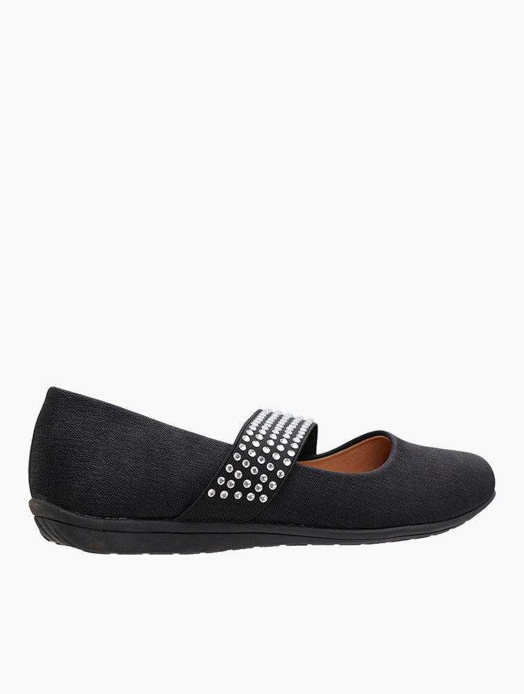 Hush Puppies Ladies Soft Dominga Slid On Flat Shoes In Black