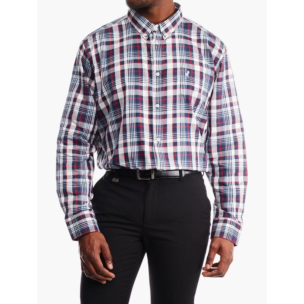 Polo Mens Long Sleeve Check Weekend Shirt In Navy & Red
