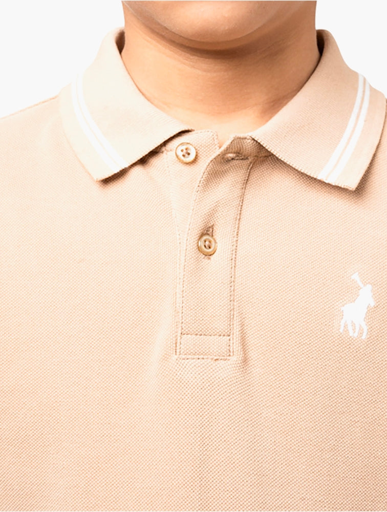 Polo Boys Owen Jacquard Short Sleeve Golfer In Taupe