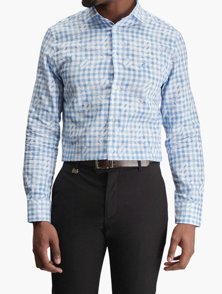 Polo Mens Check Dobby Long Sleeve Shirt In Blue