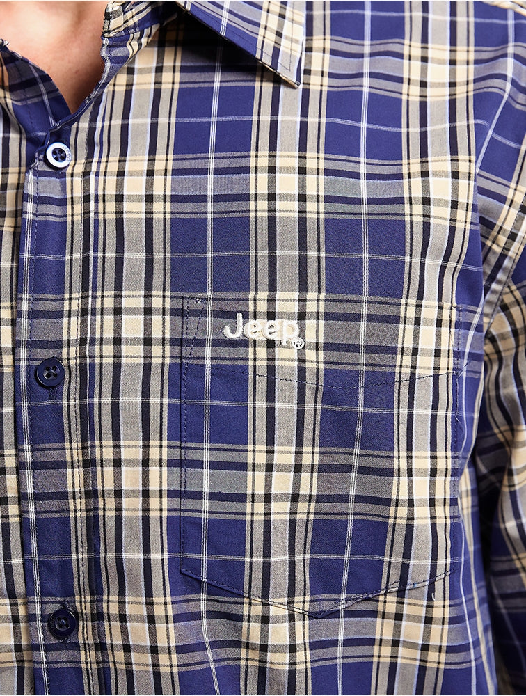 Jeep Mens Yarn Dye Check Shirt In Navy & Yellow