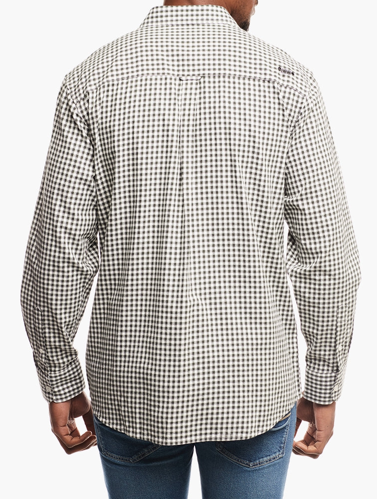 Jeep Mens Long Sleeved Yarn Dye Flannel Shirt In Green & White