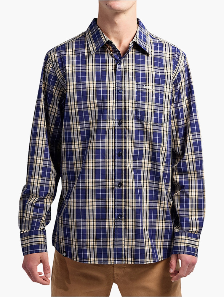 Jeep Mens Yarn Dye Check Shirt In Navy & Yellow
