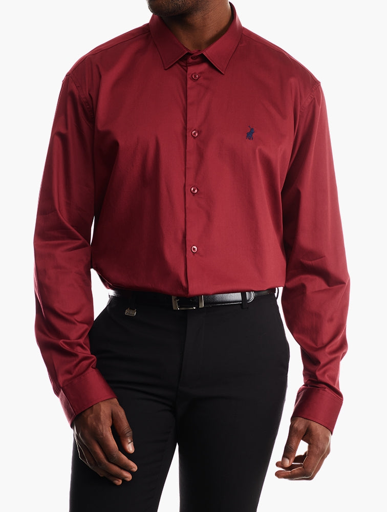 Polo Mens Sateen Shirt In Burgundy