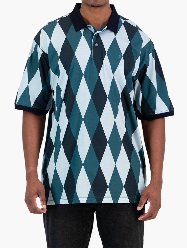 Polo Mens Tonal Argyle Printed Golfer In Petrol
