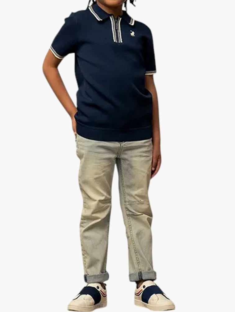 Polo Boys Scott Short Sleeve Quarter Zip Golfer In Navy