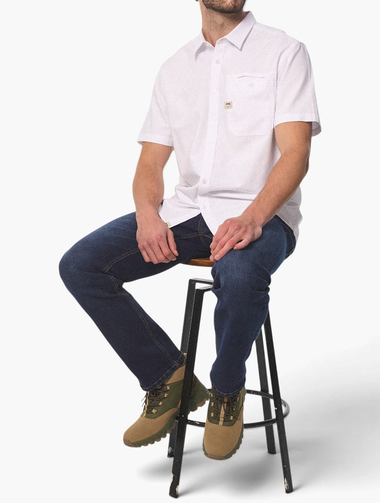 Jeep Mens Smart Short Sleeve Shirt In White