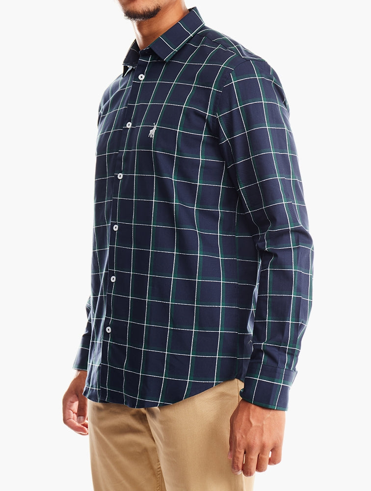 Polo Mens Long Sleeve Bold Textured Shirt In Navy