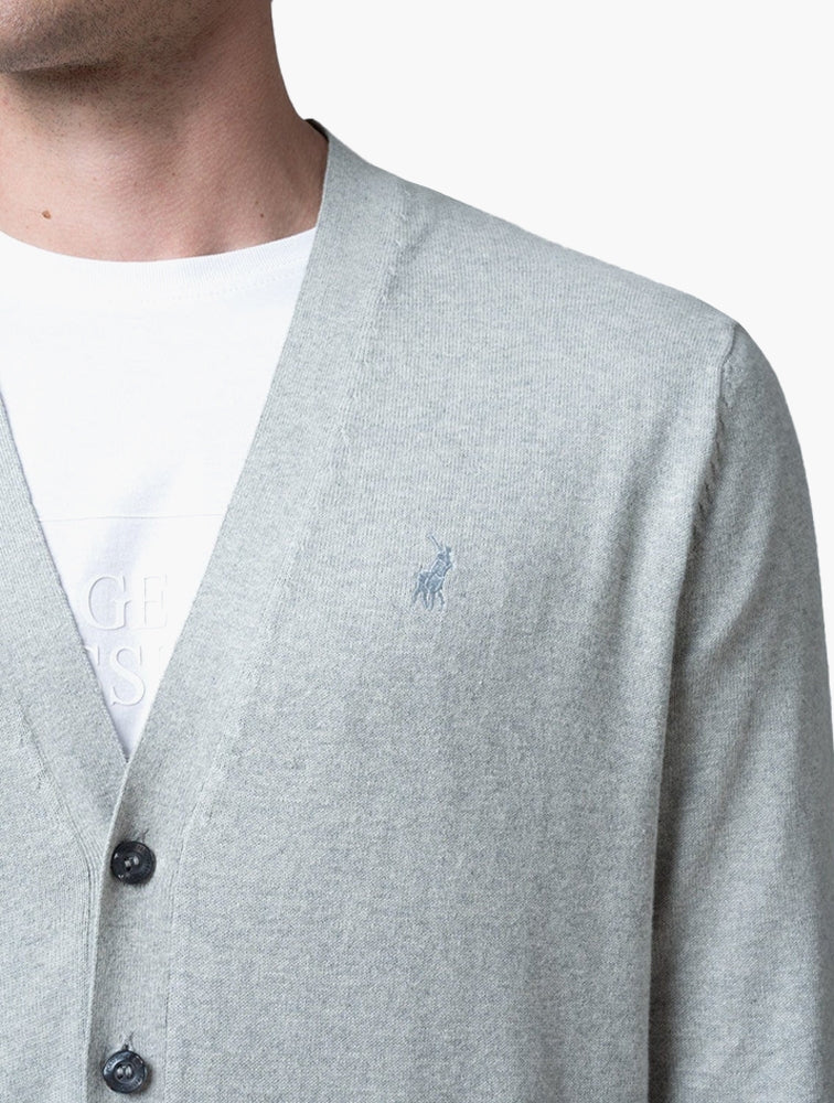 Polo Mens Plain Cardigan In Grey Melange