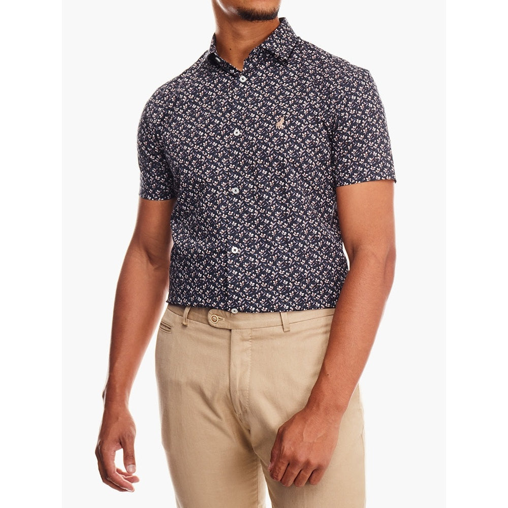 Polo Mens Floral Print Shirt In Navy