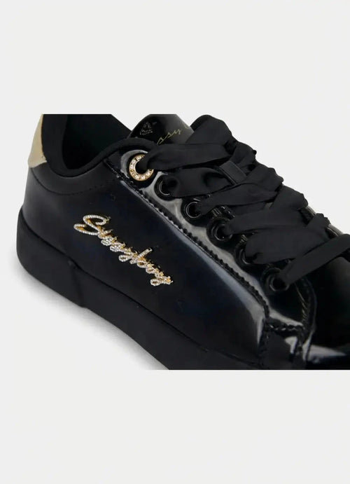 Sissy boy Ladies Basic Patent Sneakers In Black & Gold