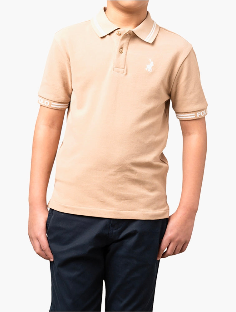 Polo Boys Owen Jacquard Short Sleeve Golfer In Taupe