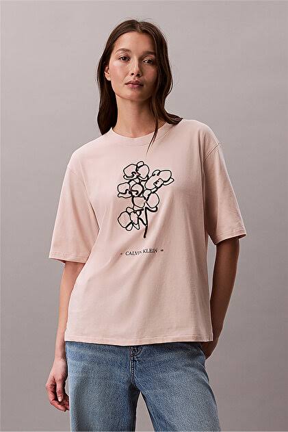 Calvin Klein Womens Seasonal Graphic Oversized T-Shirt In Beige