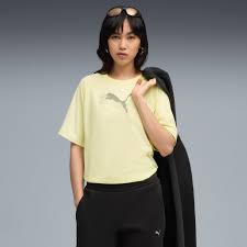 Puma Womens Evostripe Relaxed Graphic T-Shirt In Gold Moon