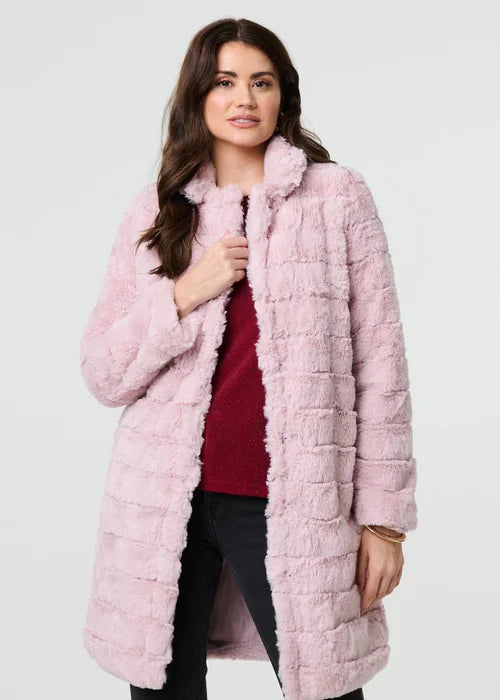 Izabel London Womens Long Sleeve Longer Length Faux Fur Coat In Pink