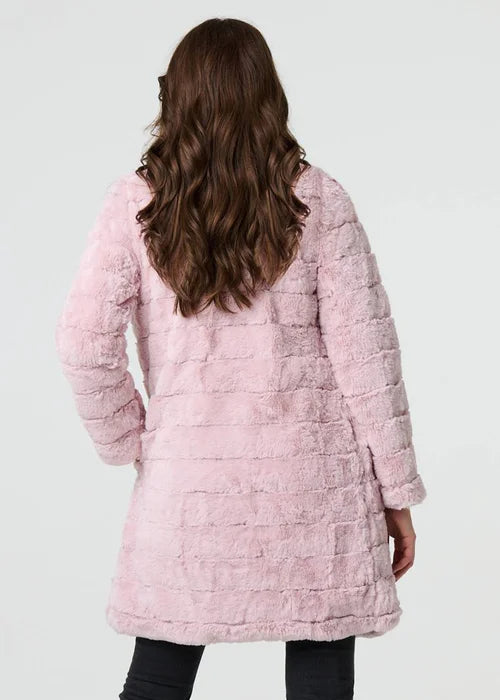 Izabel London Womens Long Sleeve Longer Length Faux Fur Coat In Pink