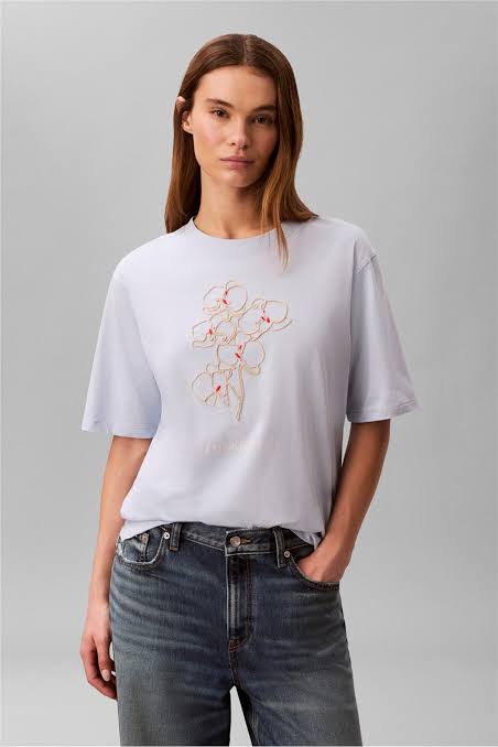 Calvin Klein Womens Seasonal Graphic Oversized T-Shirt In Light Blue