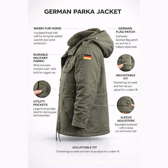 German Parker Mens  Jacket In Green