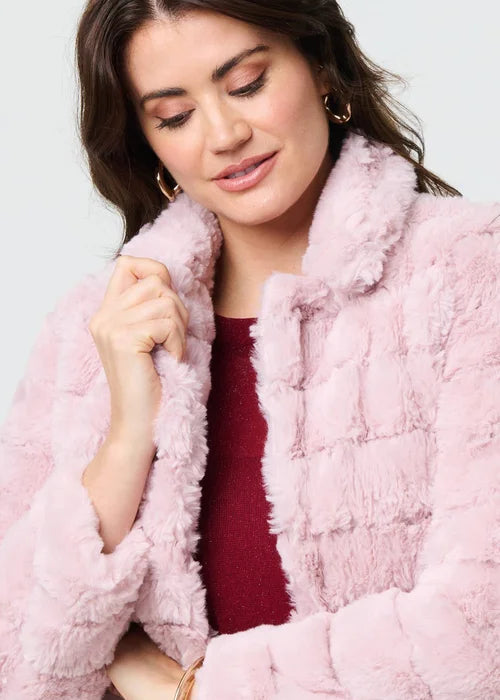 Izabel London Womens Long Sleeve Longer Length Faux Fur Coat In Pink