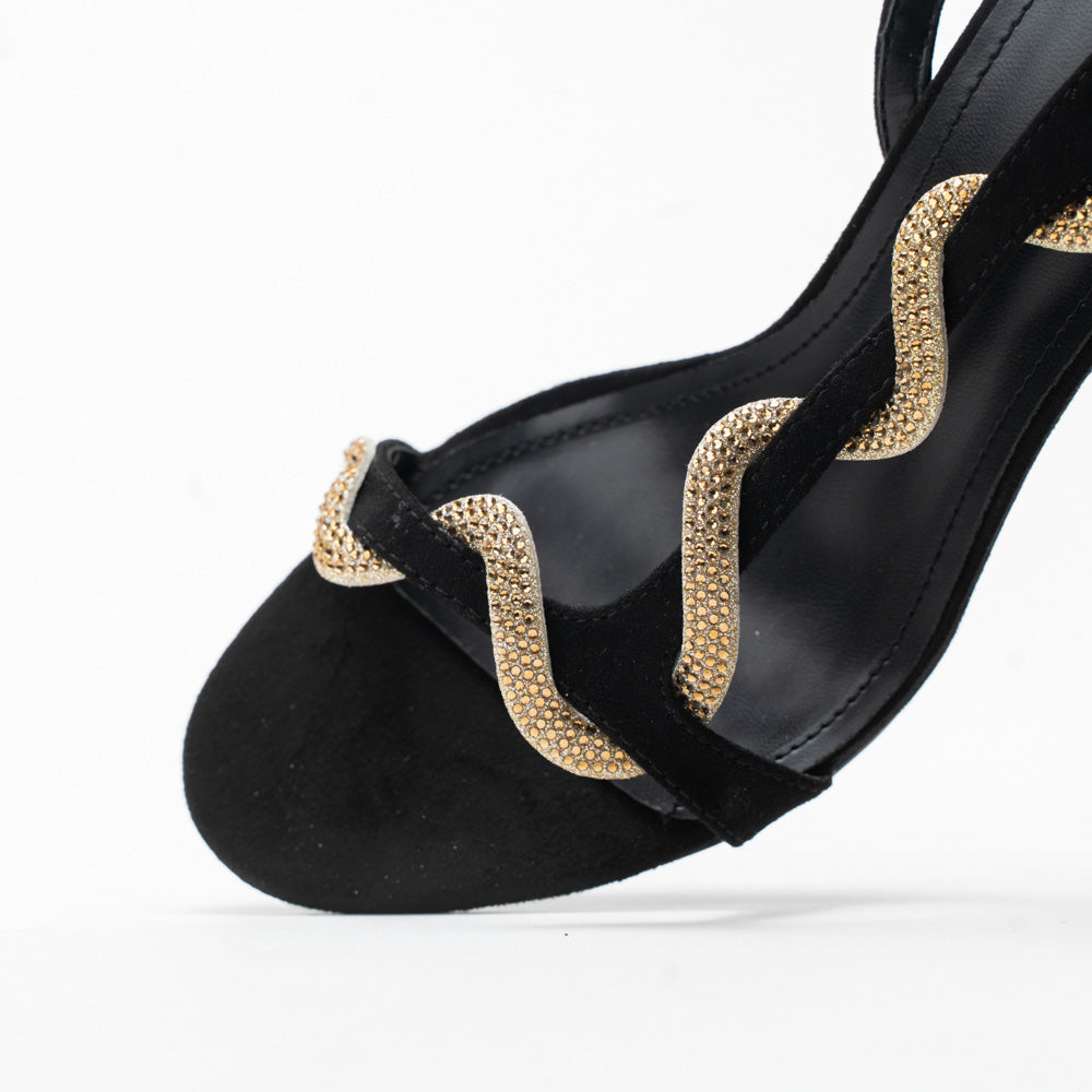 La Her Qxg-17 Ladies Evening Shoe Black/Gold