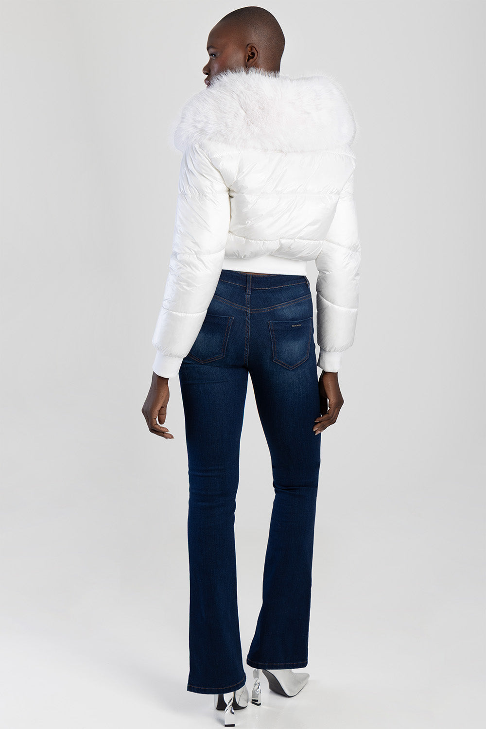 Sissyboy Womens Puffer Jacket With Fur Collar In White