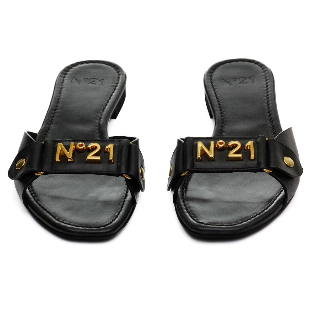 Nº21 Womens Logo Lettering Leather Sandals In Black