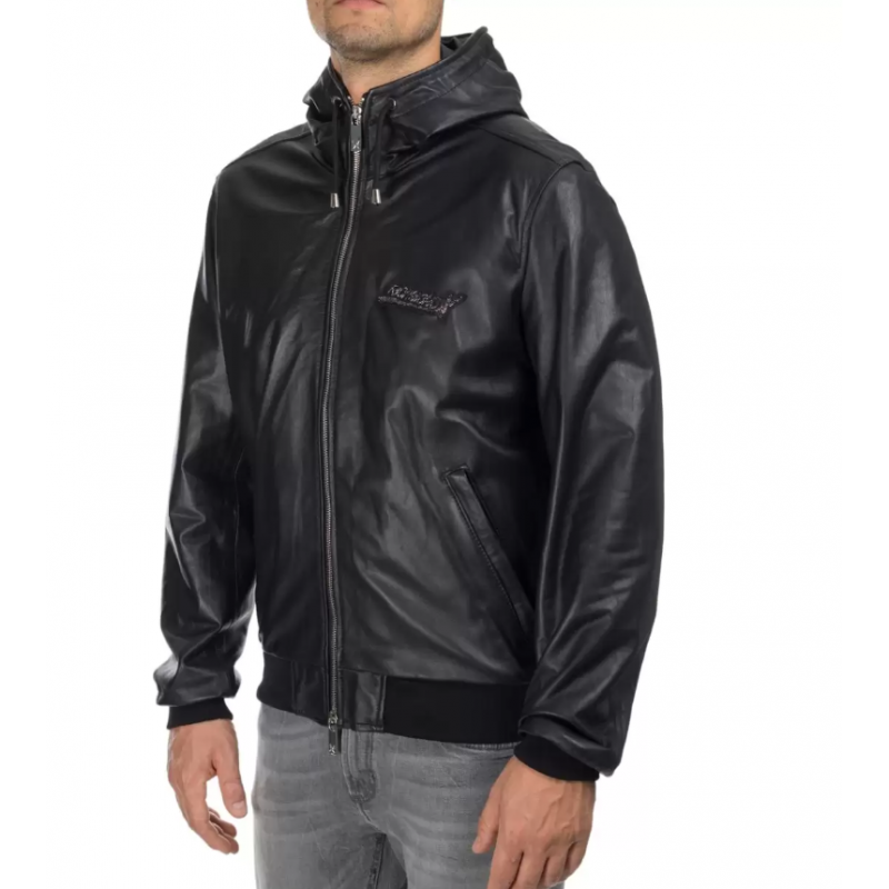 John Richmond Mens real Leather Jacket In Black