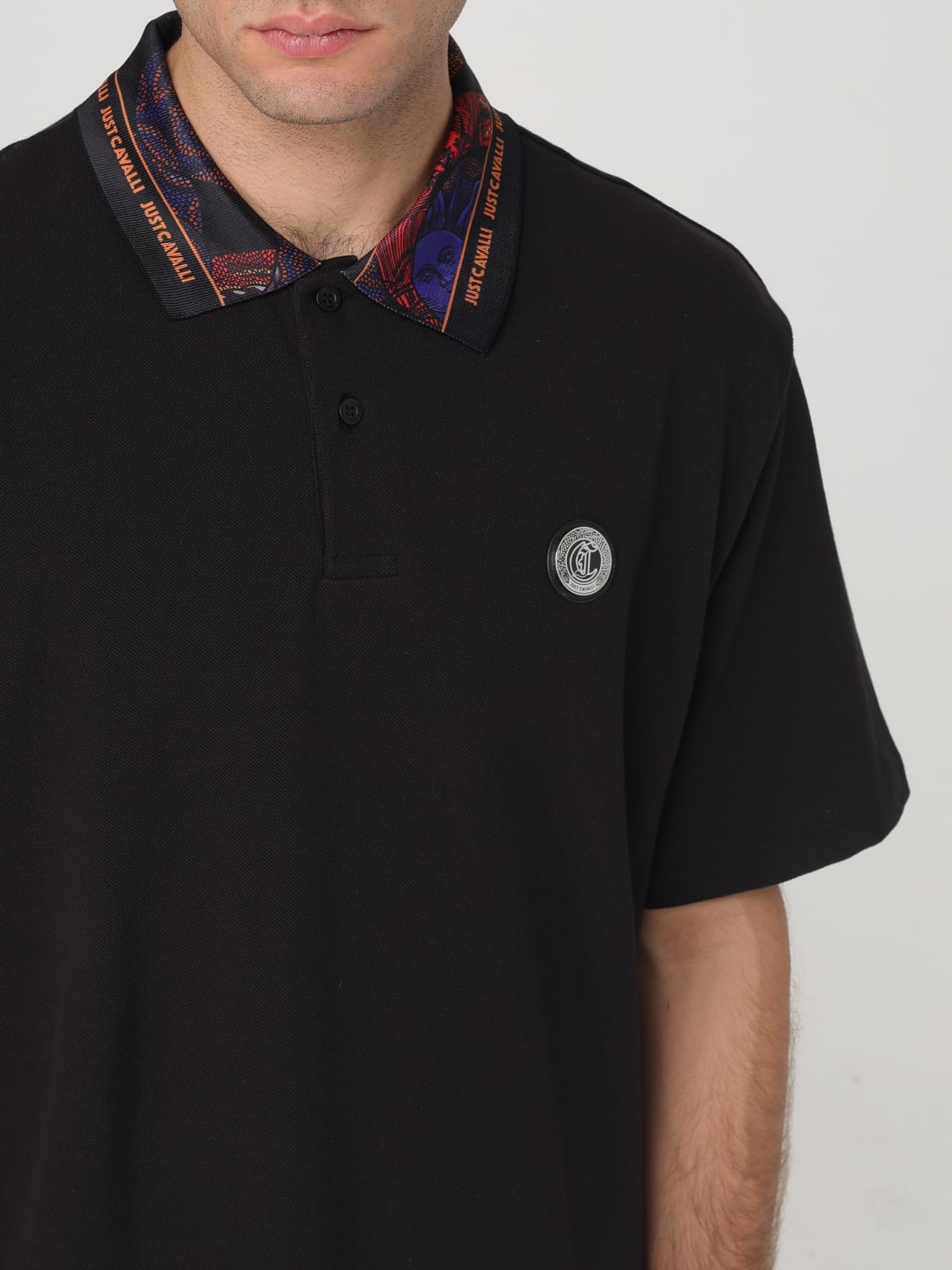 Just Cavalli Mens Cotton Golfer In Black