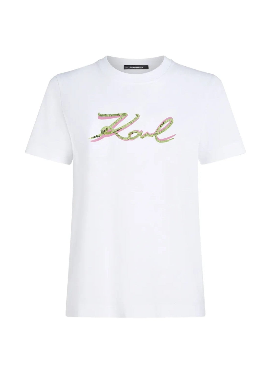 Karl Lagerfield Womens Sequin Signature T-Shirts In White