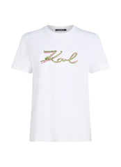 Karl Lagerfield Womens Sequin Signature T-Shirts In White