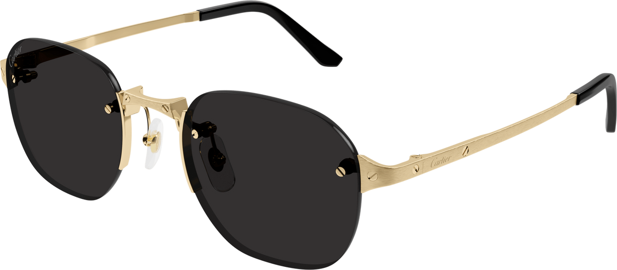 Cartier Rimless Pantos Shape Sunglasses In Black & Gold