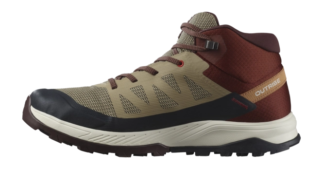 Salomon Mens Outrise Mid Gtx Shoes In Safari/Burnt Henna/Fiery Red