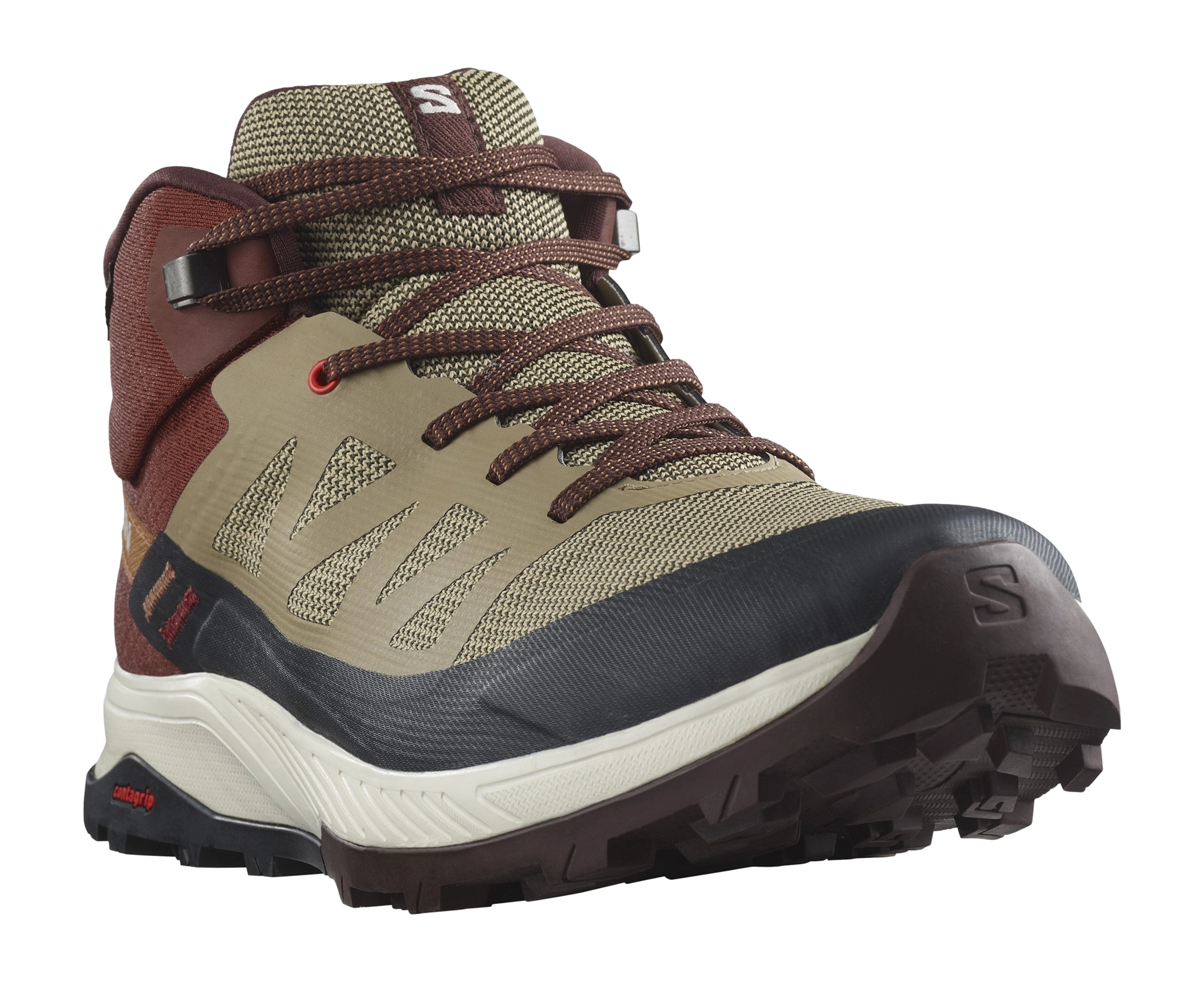 Salomon Mens Outrise Mid Gtx Shoes In Safari/Burnt Henna/Fiery Red