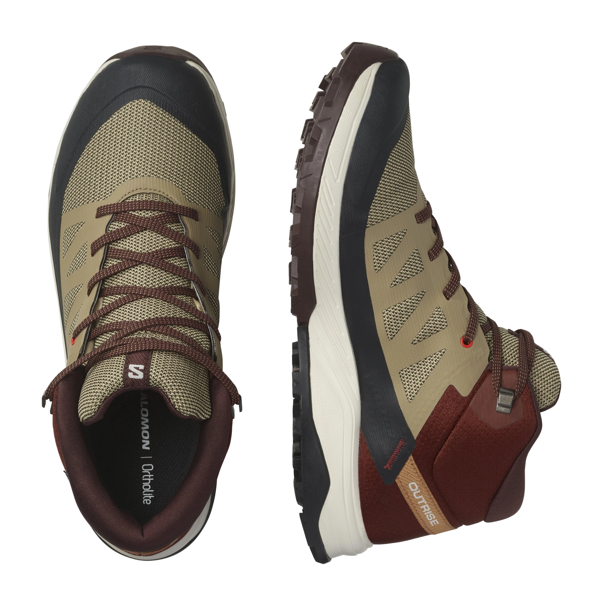 Salomon Mens Outrise Mid Gtx Shoes In Safari/Burnt Henna/Fiery Red