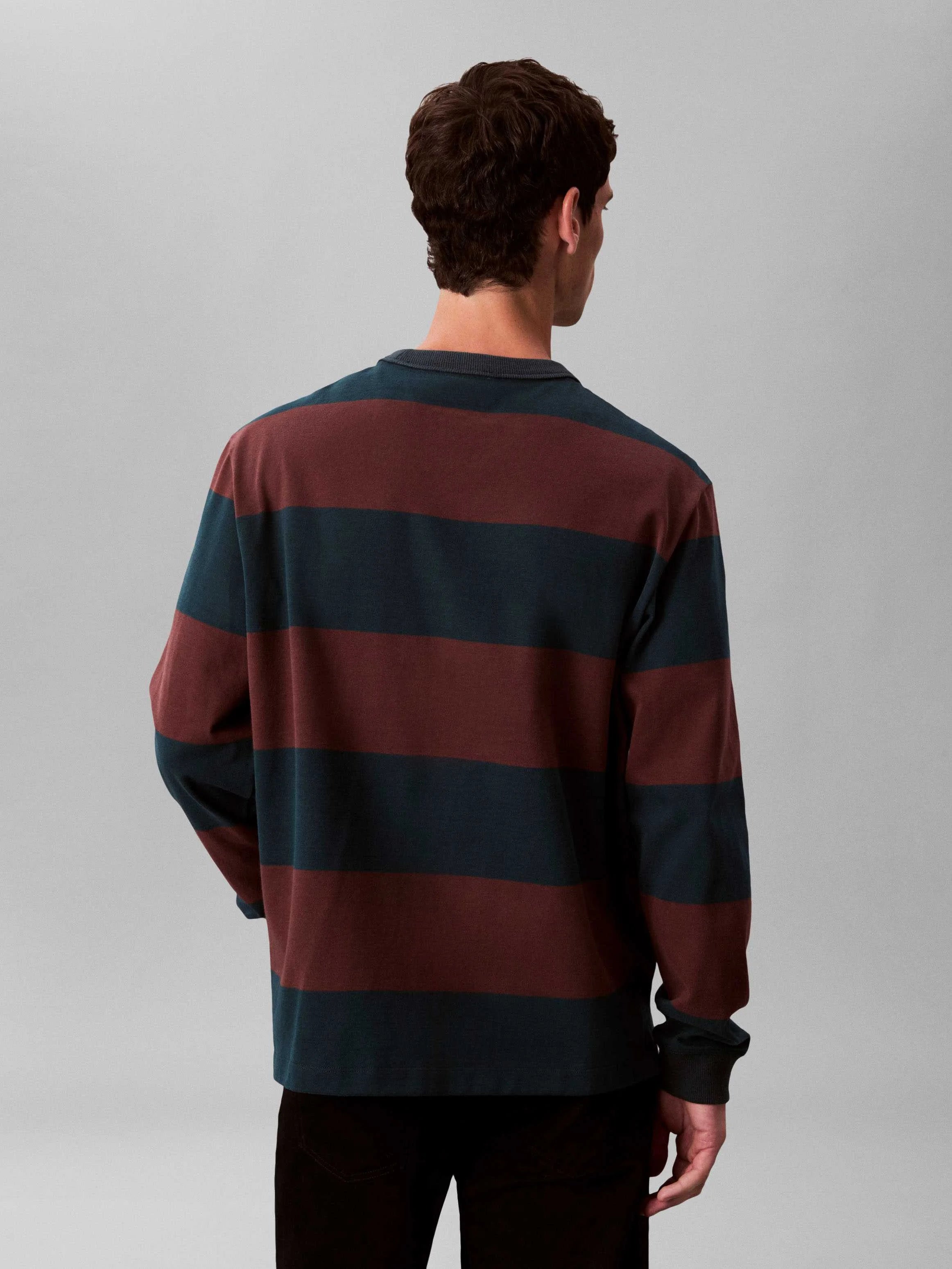 Calvin Klein Mens Sueded Stripe Pocket Long Sleeve T-Shirt In Multi