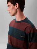 Calvin Klein Mens Sueded Stripe Pocket Long Sleeve T-Shirt In Multi