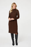 Izabel London Womens Embellished High Neck Knit Dress In Chocolate