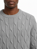 Polo Mens Long Sleeves Cable Crew Knitwear Grey