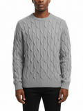 Polo Mens Long Sleeves Cable Crew Knitwear Grey