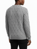 Polo Mens Long Sleeves Cable Crew Knitwear Grey