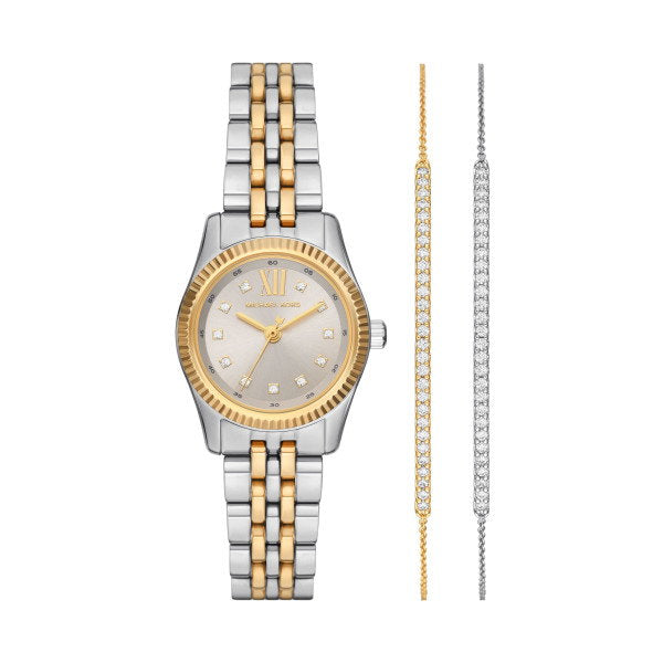 Micheal Kors Womens Lexington Watch And Bracelet Set In Gold And Silver