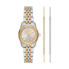 Micheal Kors Womens Lexington Watch And Bracelet Set In Gold And Silver