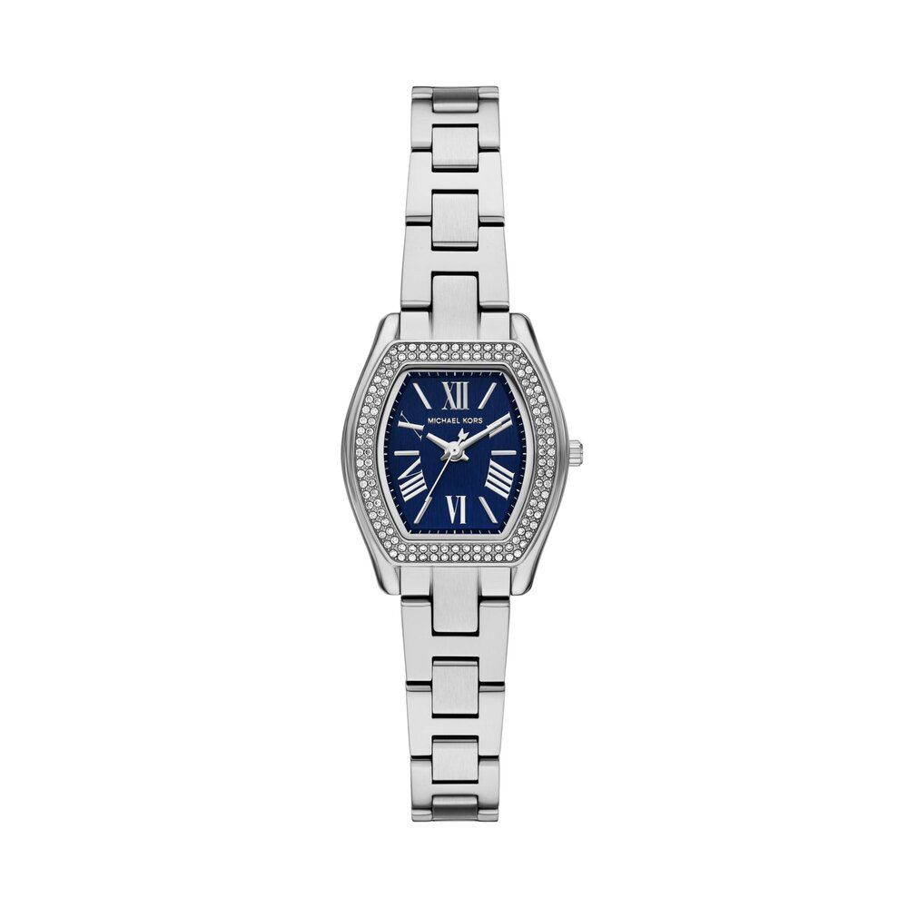 Micheal Kors Womens Chelsea 3 Hand Stainless Steel Watch In Silver/Blue Dial